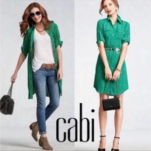 CAbi Emerald Green Button Down Shirt Dress with Adjustable Sleeves Small